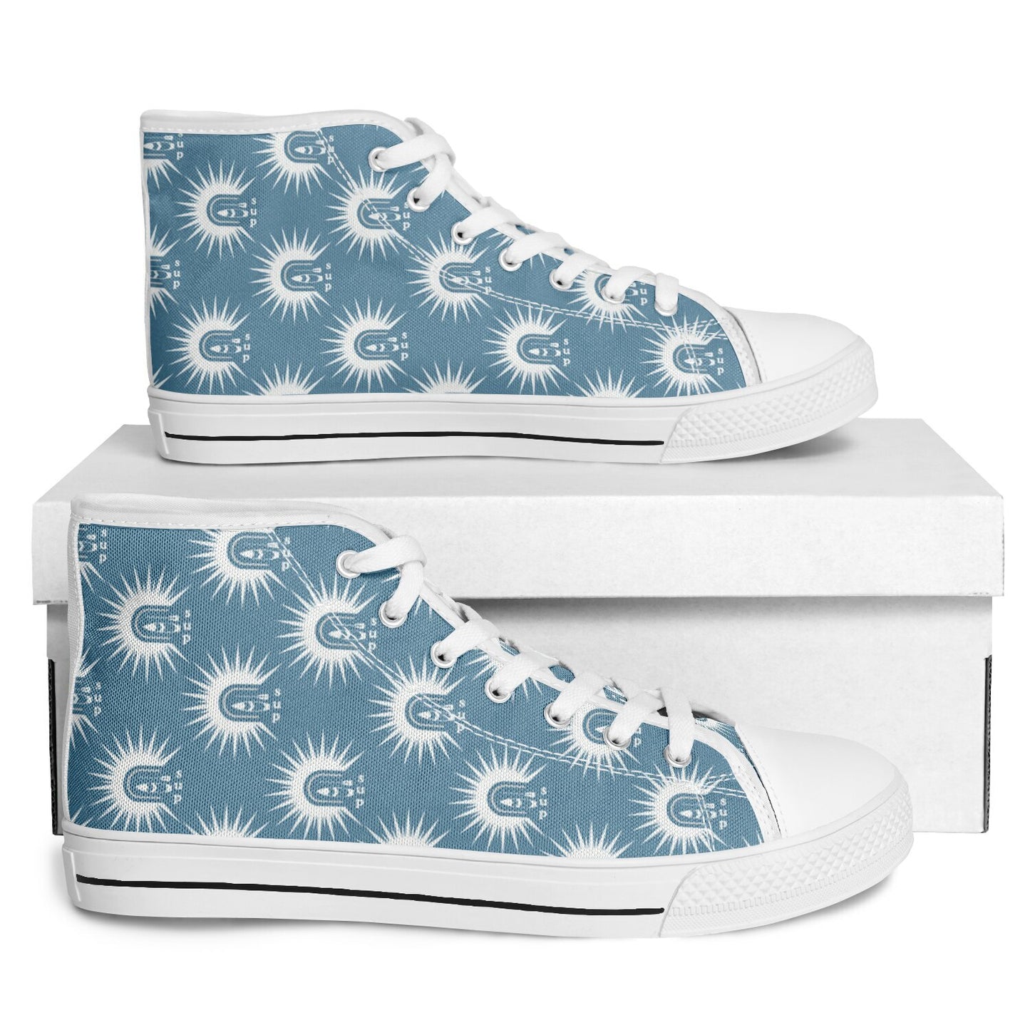 Women's Light Blue and White SUP Element with Modern Sun Design Urban Peak High Top Shoes