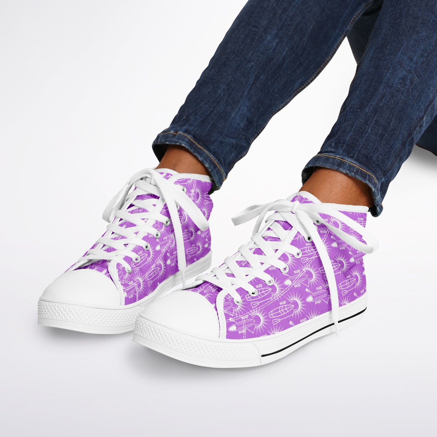 Women's Purple and White Paddleboards with Sun Design All Over Urban Peak High Top Shoes