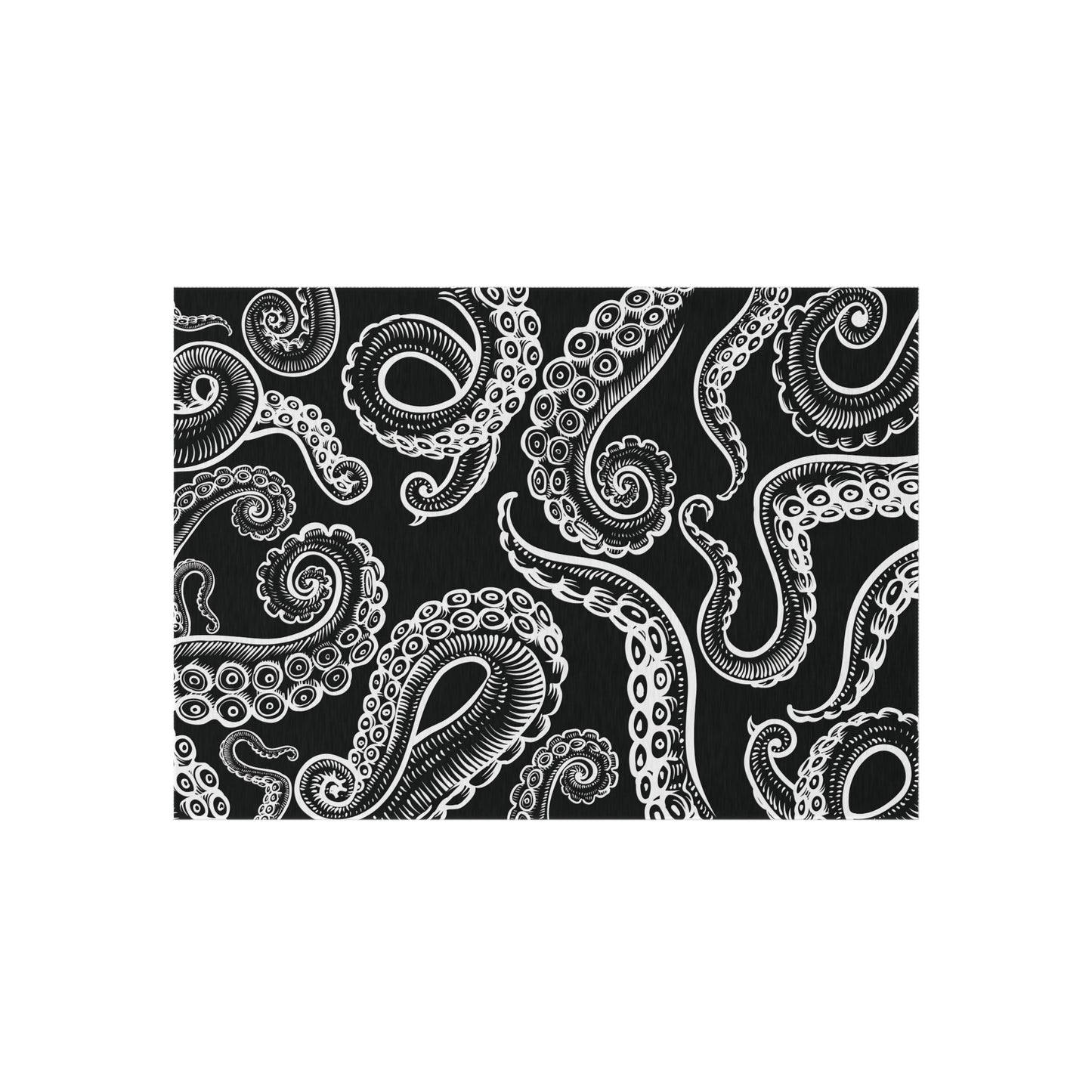 Modern Black and White Octopus Tentacles Design Water and Mildew Outdoor Rug