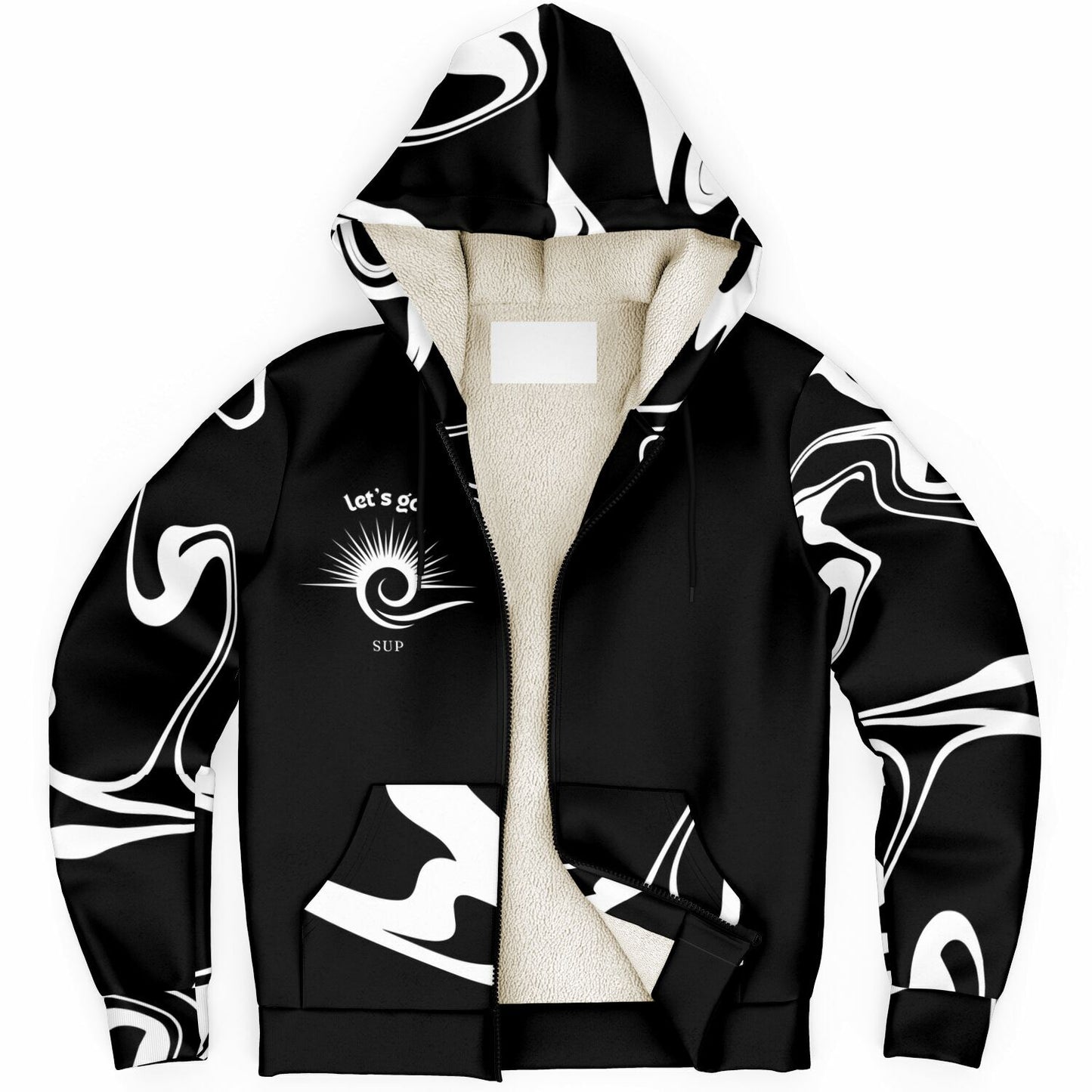 Men's Black and White Let's Go SUP Adventure Paddle Microfleece Ziphoodie