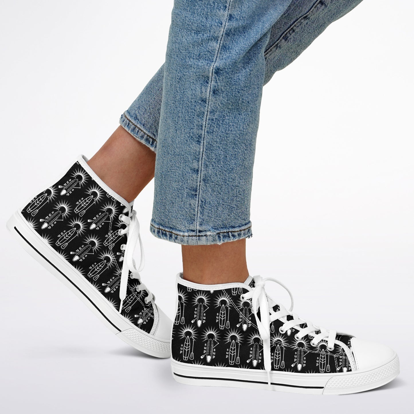 Women's Black and White Sun&SUP Design Urban Peak High Top Shoes