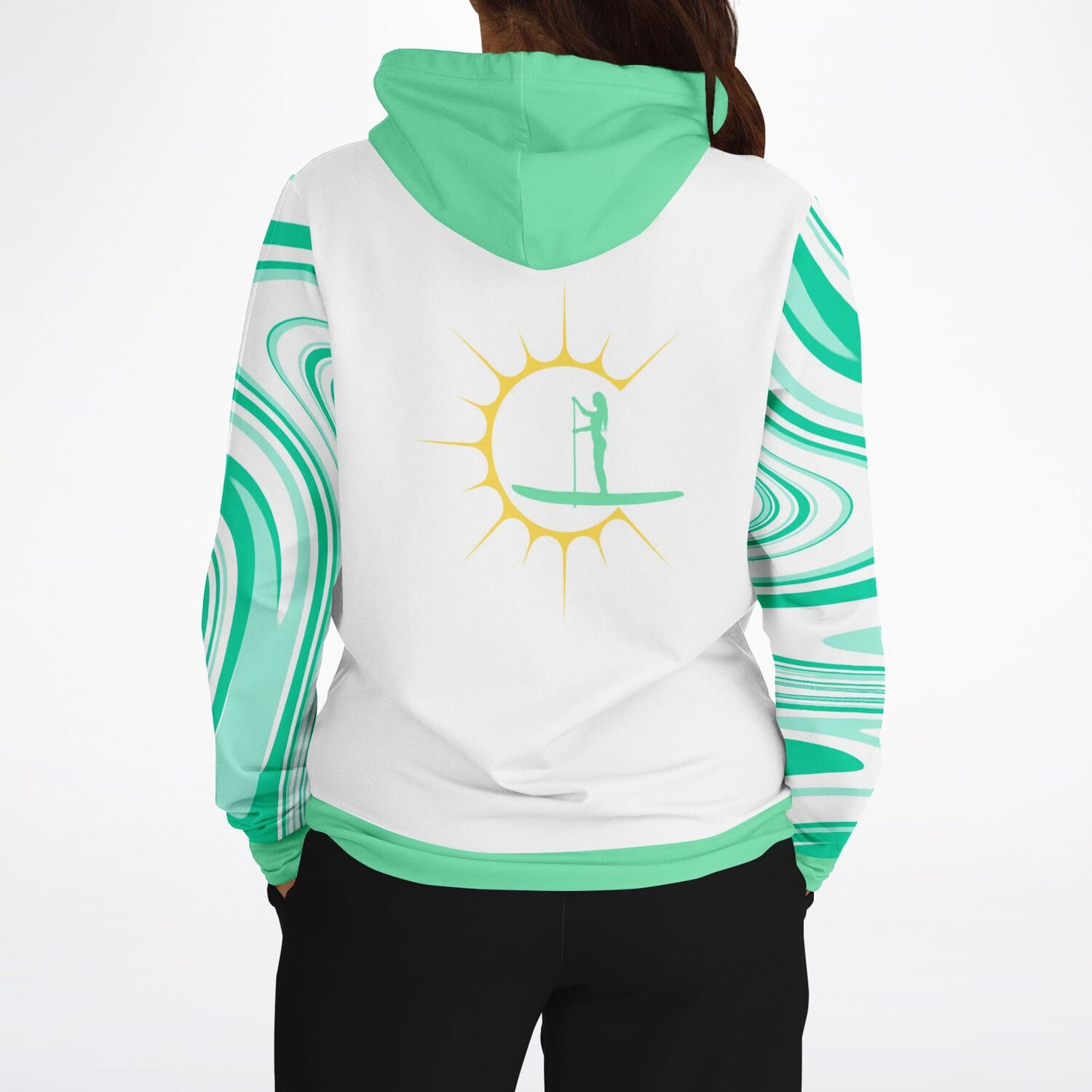 Women's Fun In The SunWhite and Green Athletic Hoodie With Paddleboarder