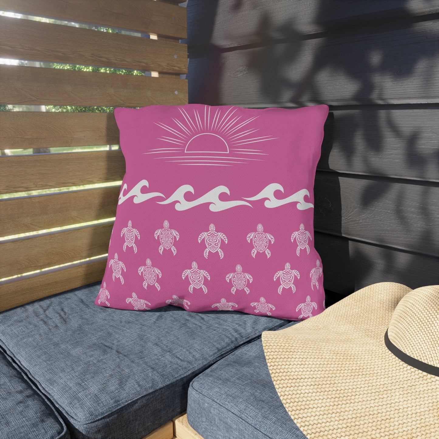 Cheerful and Beach Inspired Violet Turtles and Sun Water and Mildew Resistant Outdoor Pillows