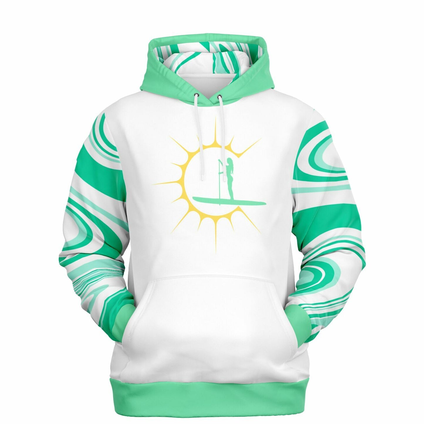 Women's Fun In The SunWhite and Green Athletic Hoodie With Paddleboarder