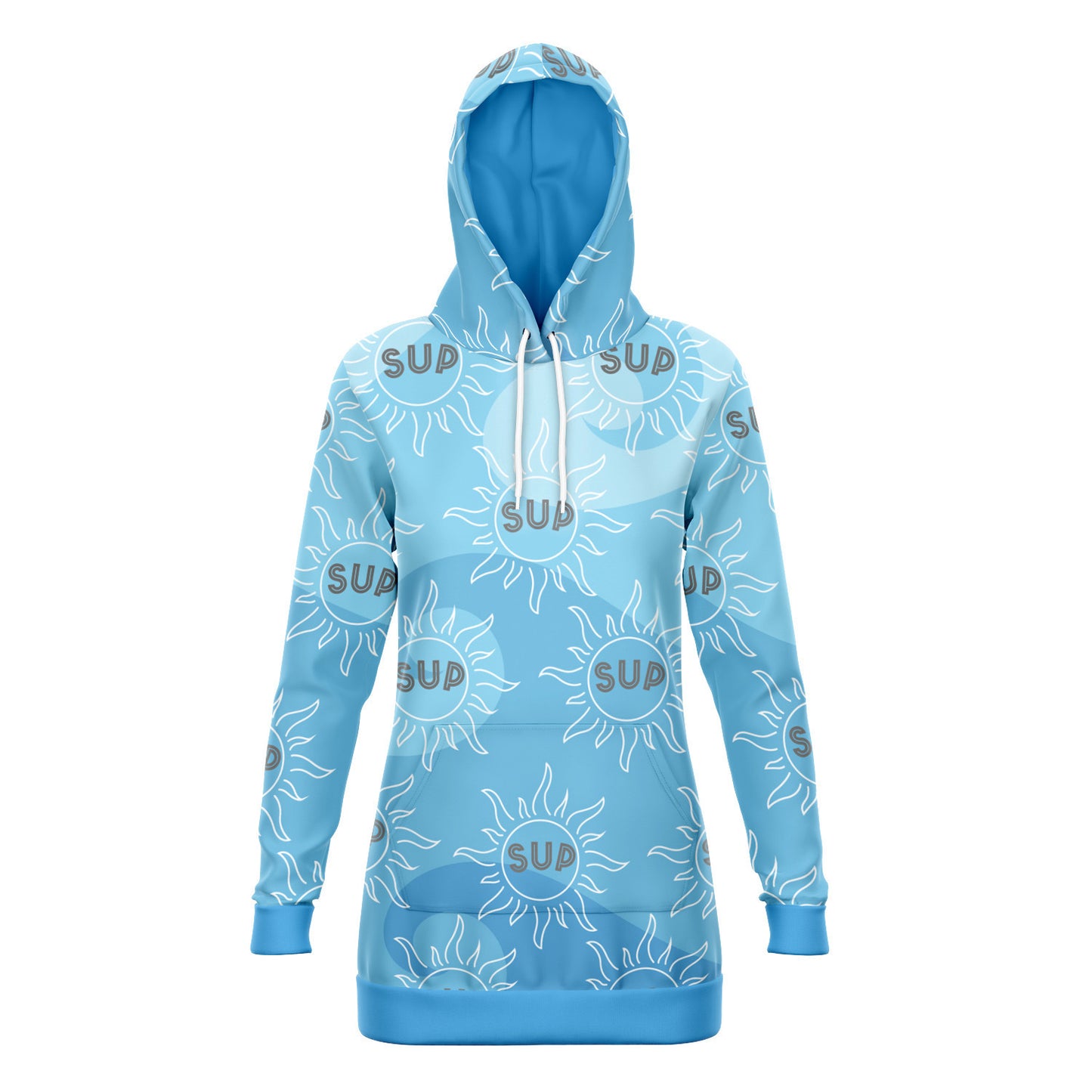 Women's Blue Wave And SUP Print Paddleboarding Longline Athletic Hoodie