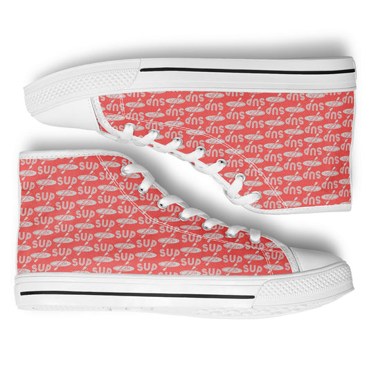 Women's Red and White Outsole with Light Grey Paddleboarding Design Urban Peak High Top Shoes