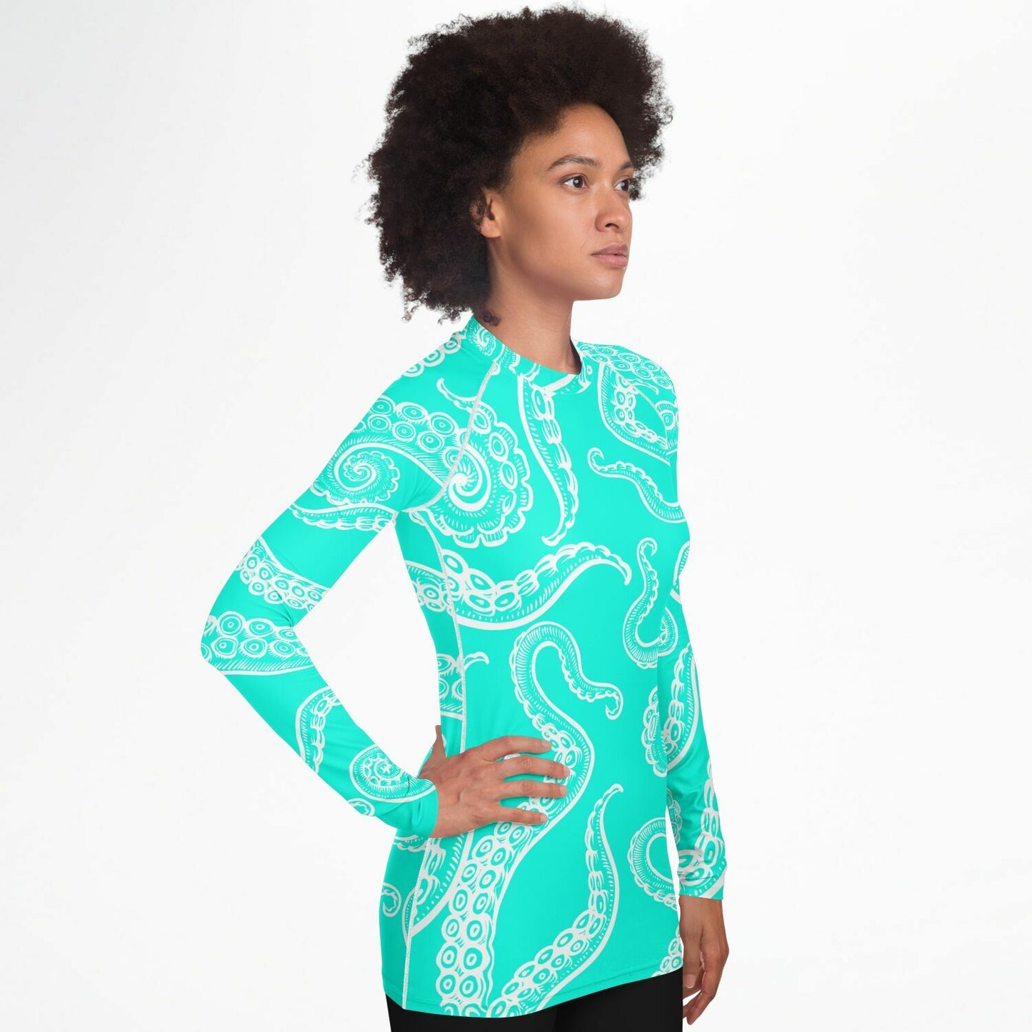 Women's Vivid Turquoise Octopus Rashguard
