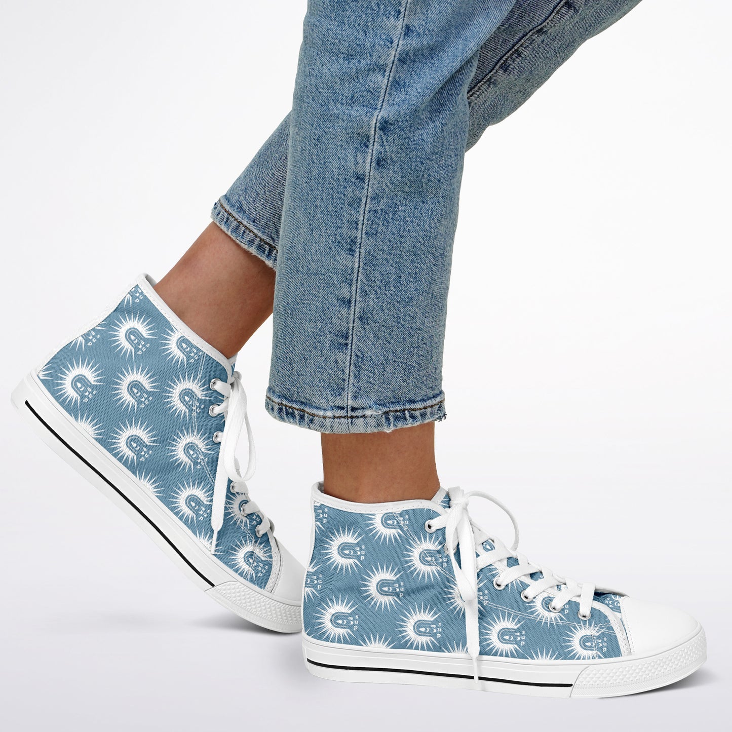 Women's Light Blue and White SUP Element with Modern Sun Design Urban Peak High Top Shoes