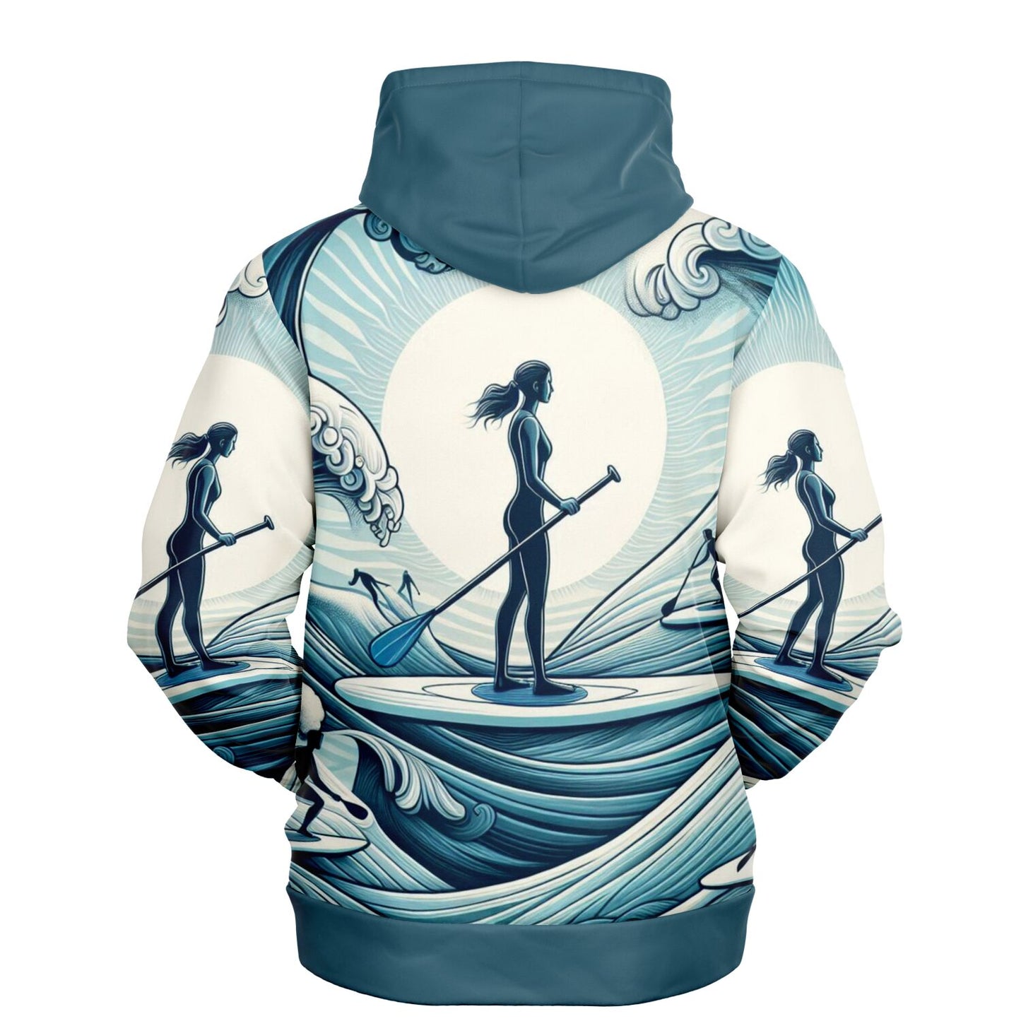 Women's Paddleboarder Athletic Hoodie with Waves Design