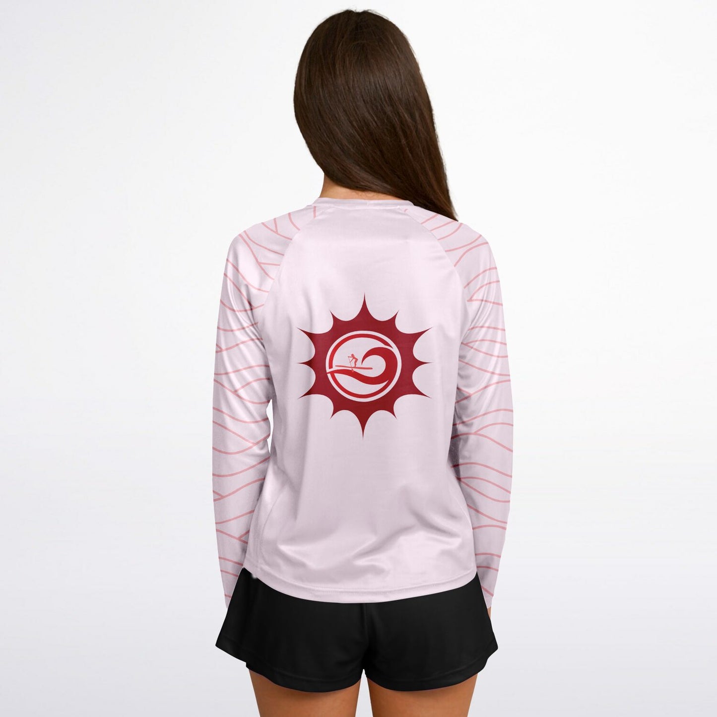 Women's Pink and Red Sun and Paddleboarder Long Sleeve Performance Shirt