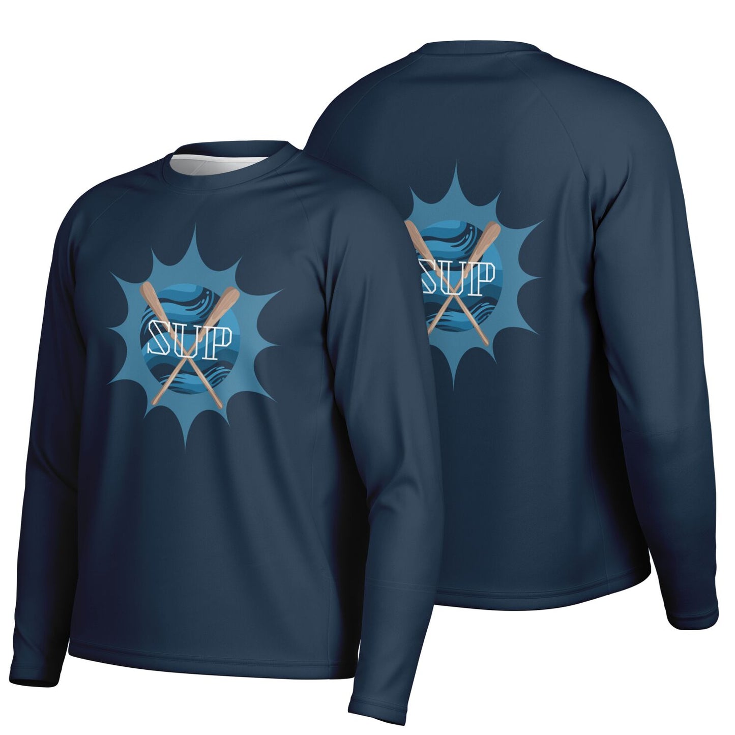 Men's Blue SUP and Sun Long Sleeve Performance Shirt with Paddles