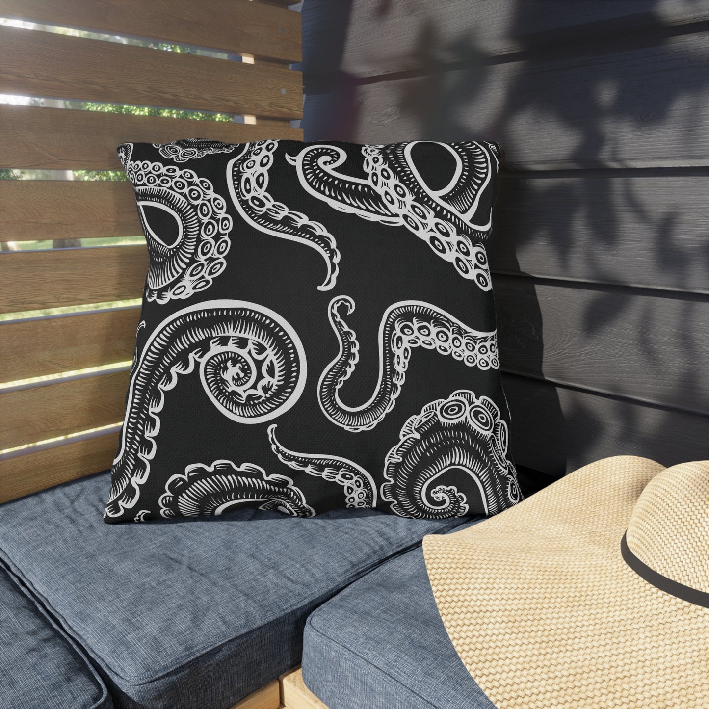 Modern Black and White Octopus Tentacles Design Water Resistant Outdoor Pillows