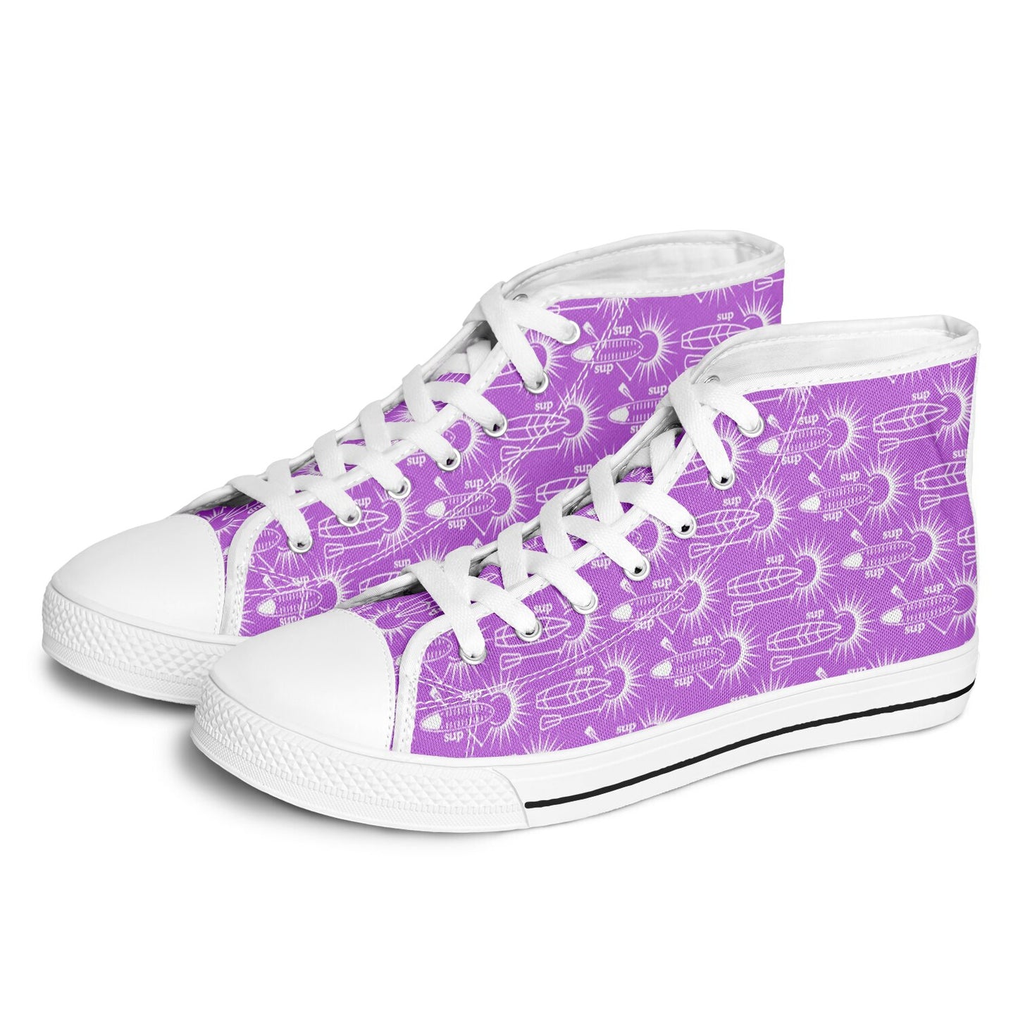 Women's Purple and White Paddleboards with Sun Design All Over Urban Peak High Top Shoes
