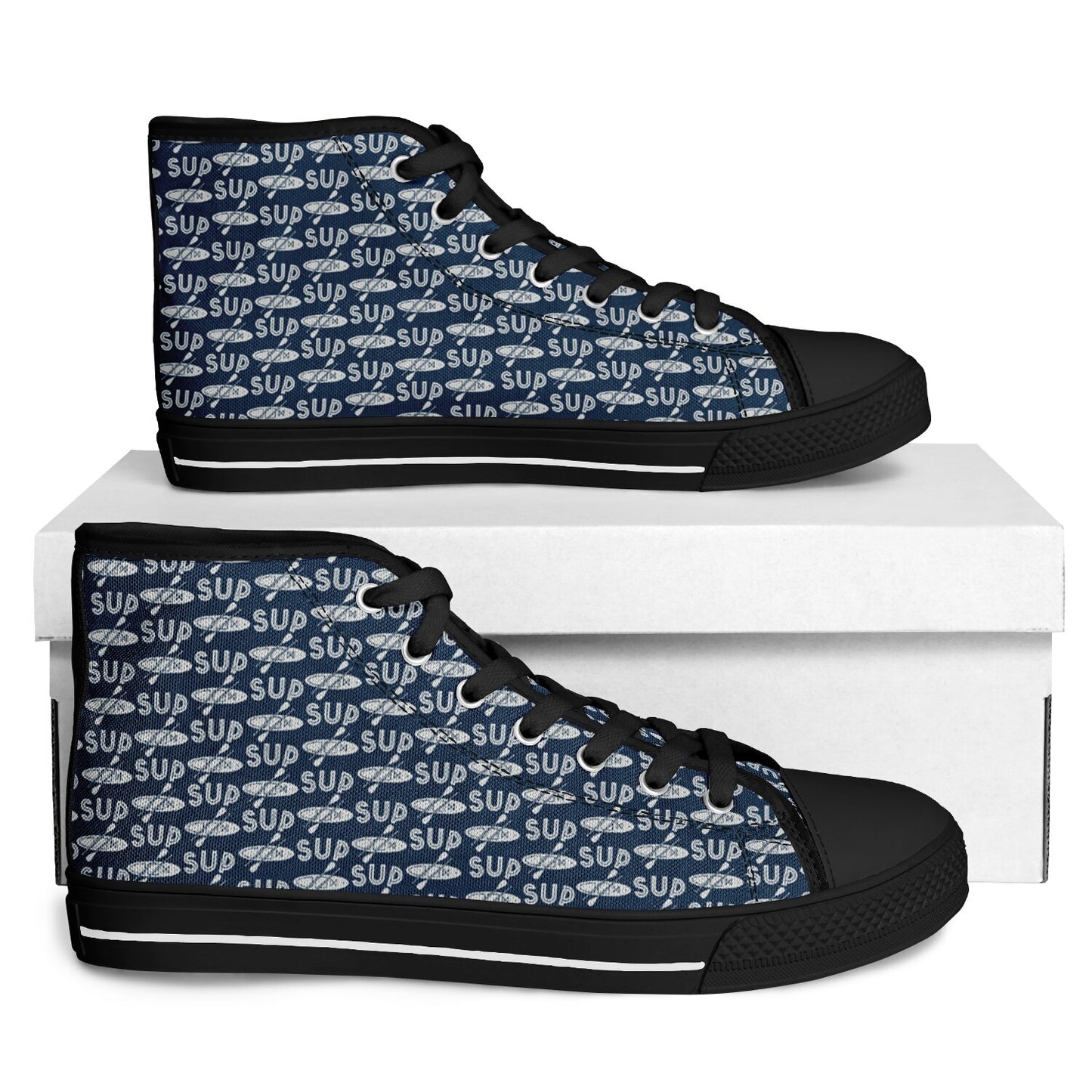 Men's Black and Blue with Grey Paddle Design Urban Peak High Top Shoes