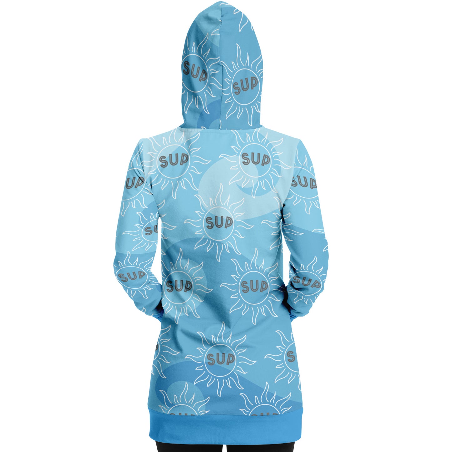 Women's Blue Wave And SUP Print Paddleboarding Longline Athletic Hoodie