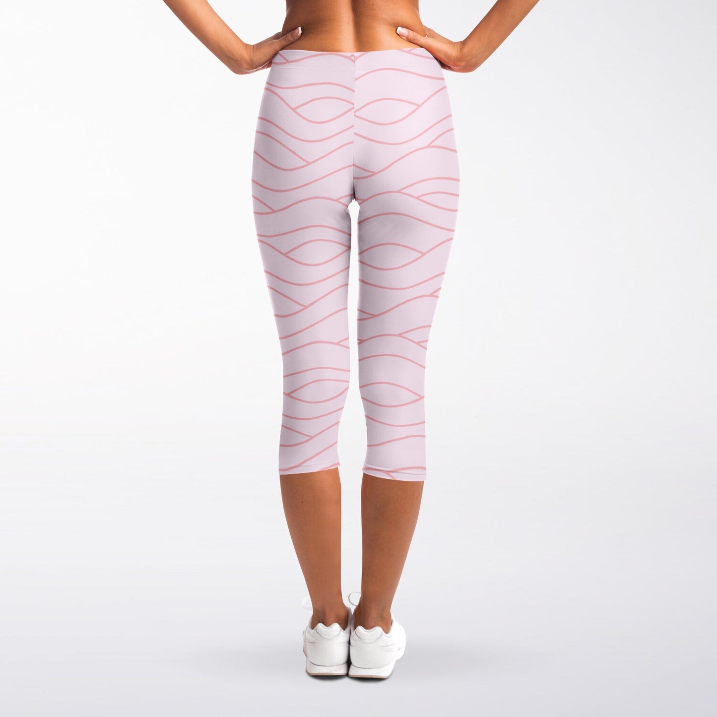 Women's Light Pink Waves Athletic Capri Leggings