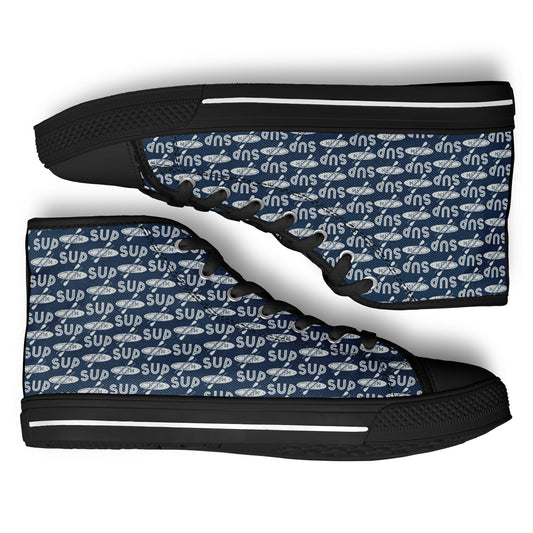Men's Black and Blue with Grey Paddle Design Urban Peak High Top Shoes