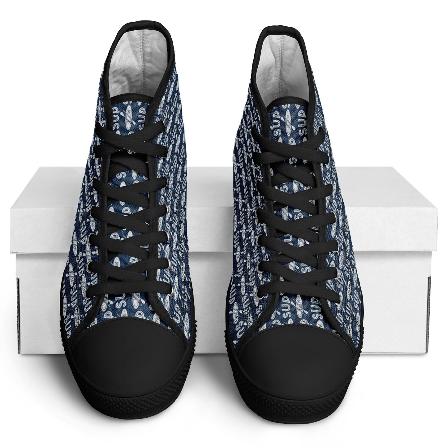 Men's Black and Blue with Grey Paddle Design Urban Peak High Top Shoes
