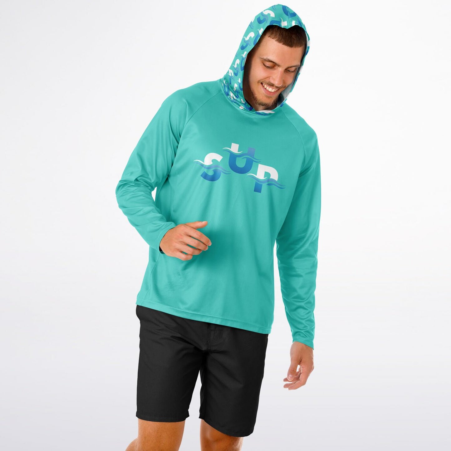 Men's Aqua SUP Long Sleeve Hooded Performance Shirt