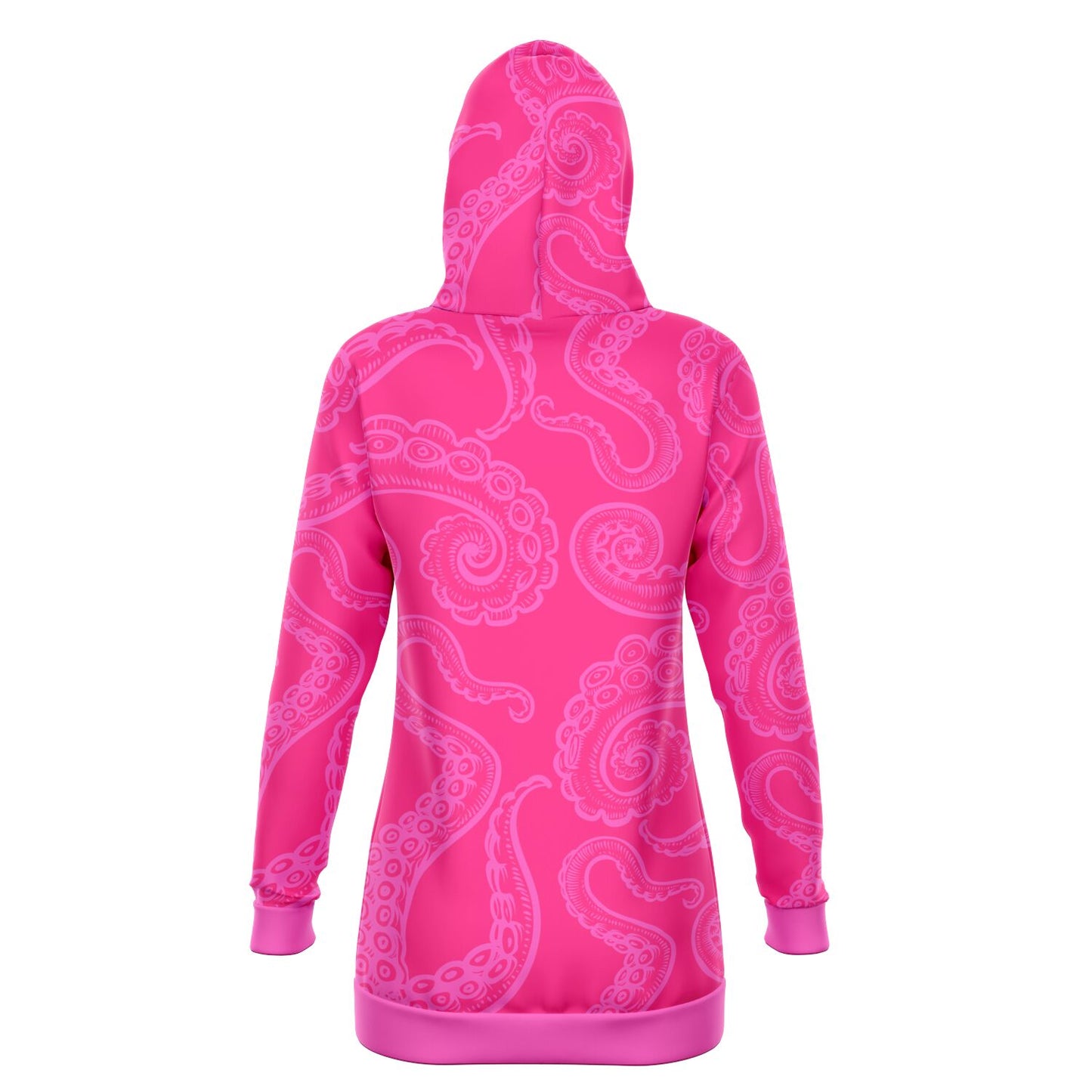 Women's Pink Octopus Tentacles Print Longline Athletic Hoodie
