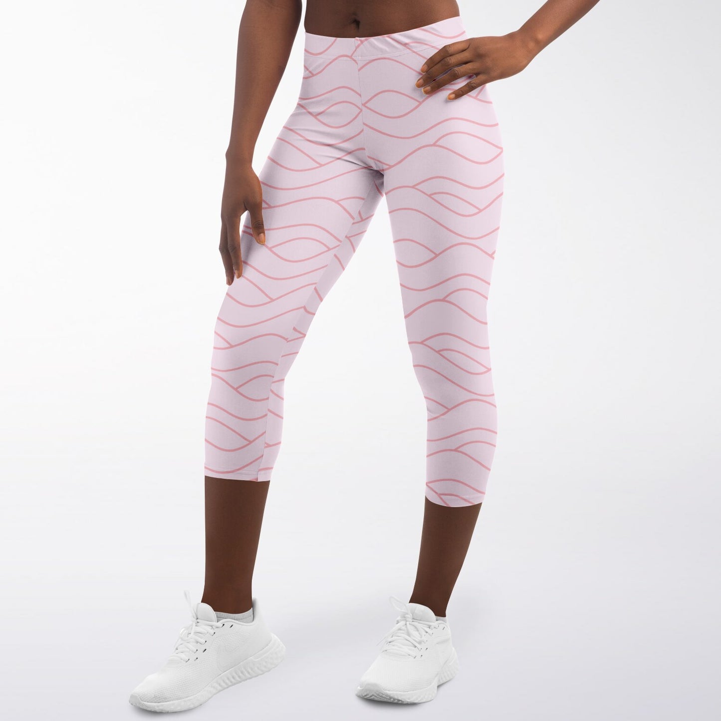 Women's Light Pink Waves Athletic Capri Leggings