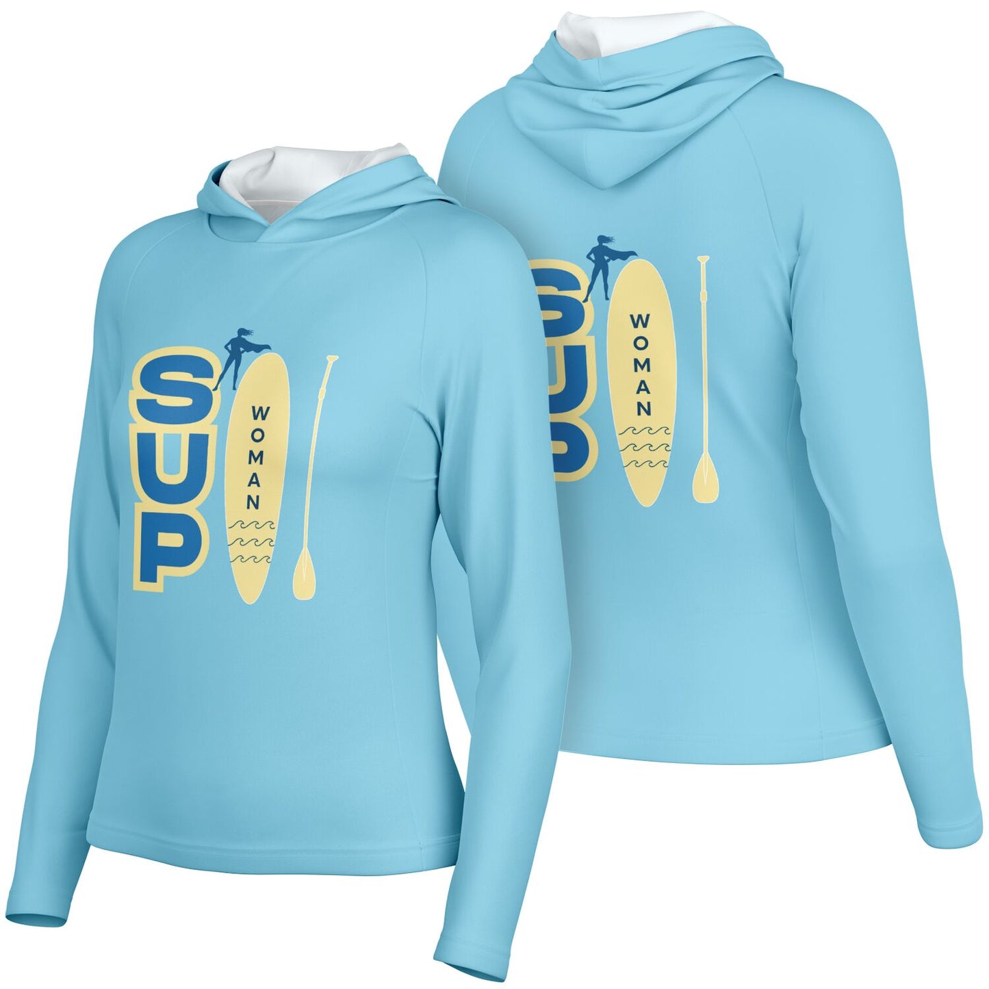 Women’s SUP Pastel Azure Hooded Performance Shirt – Long Sleeve Lightweight Top