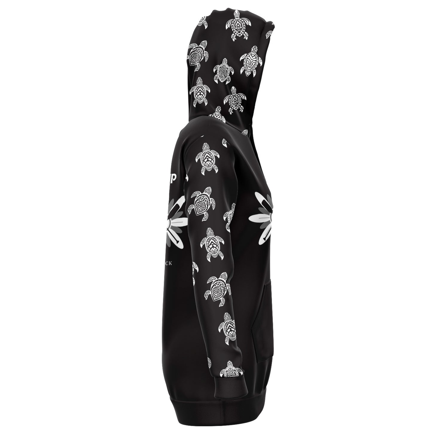 Women's Black SUP O'clock with Turtles Longline Athletic Hoodie