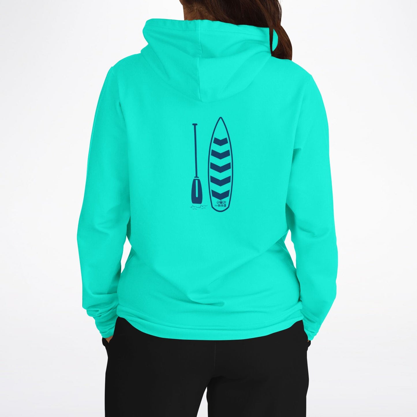 Women's Athletic Turquoise Hoodie with Dark Azur Paddleboard Design