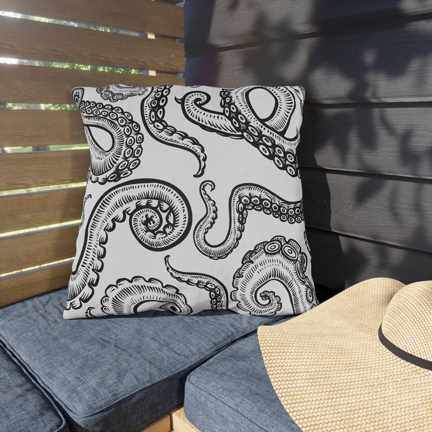 Modern White Octopus Outdoor Pillows
