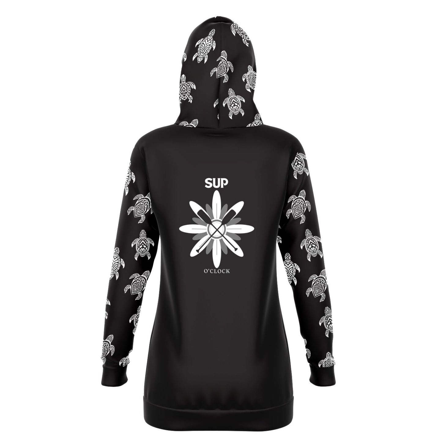 Women's Black SUP O'clock with Turtles Longline Athletic Hoodie