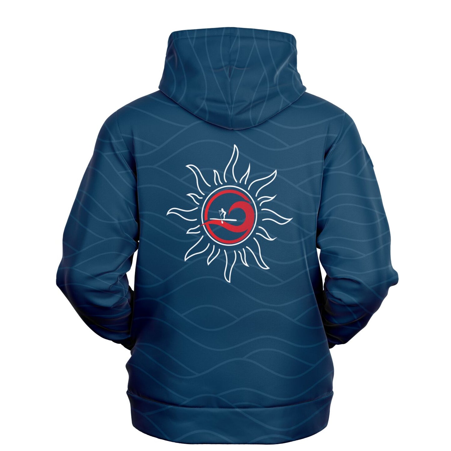 Women's Navy Blue Fashion Hoodie with Red Wave&Sun Design