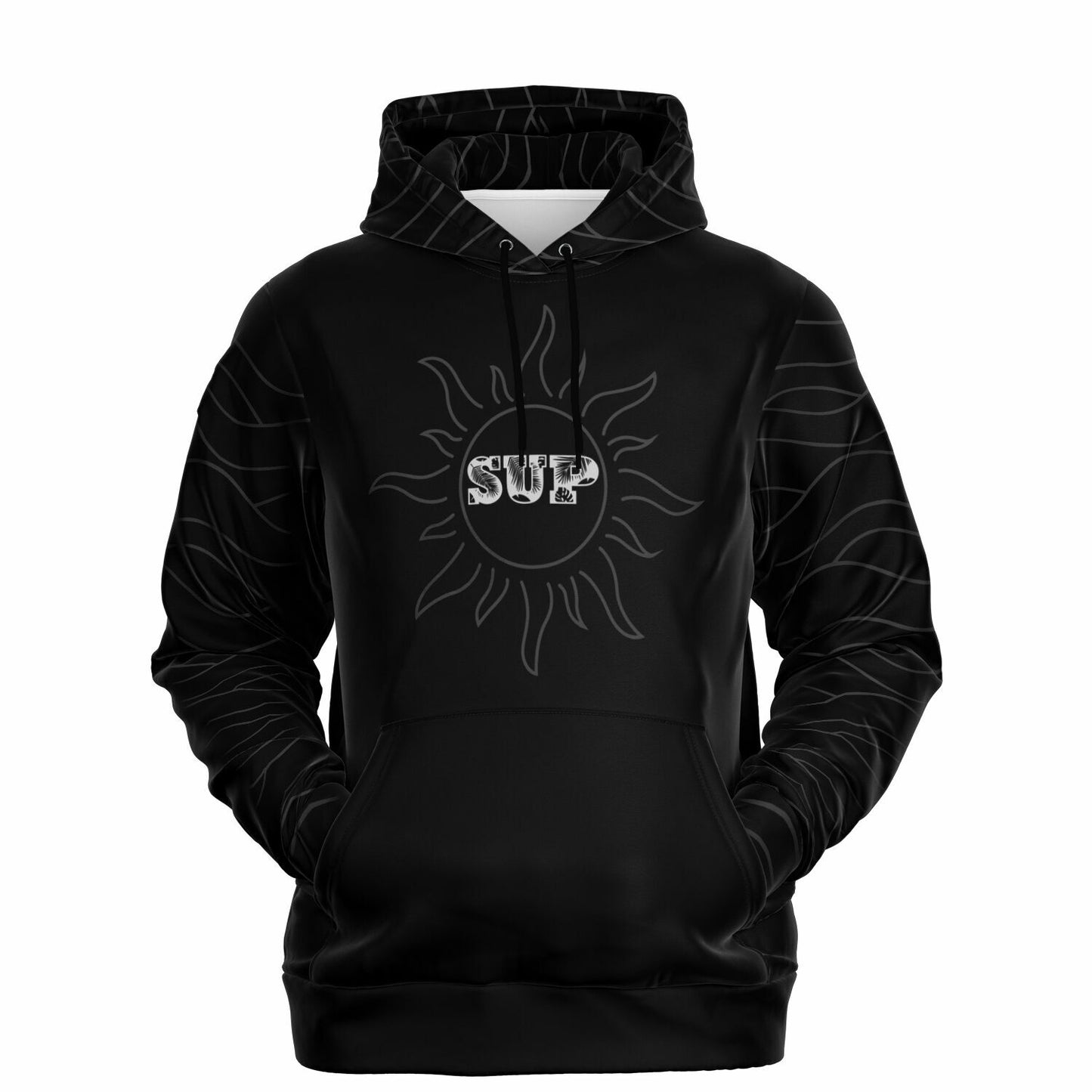 Women's Beach Vibes Black Fashion Hoodie - Waves and Sun Design