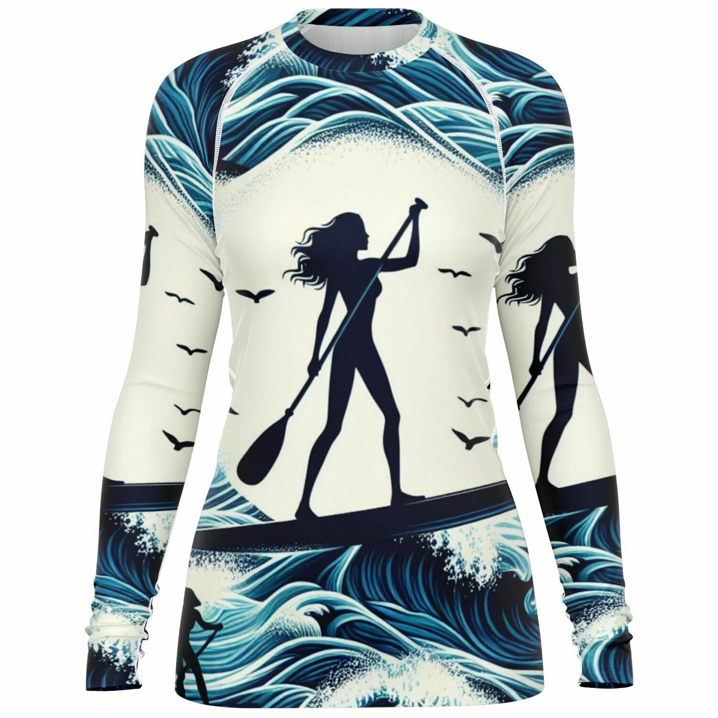Women's White and Blue Rashguard Long Sleeve