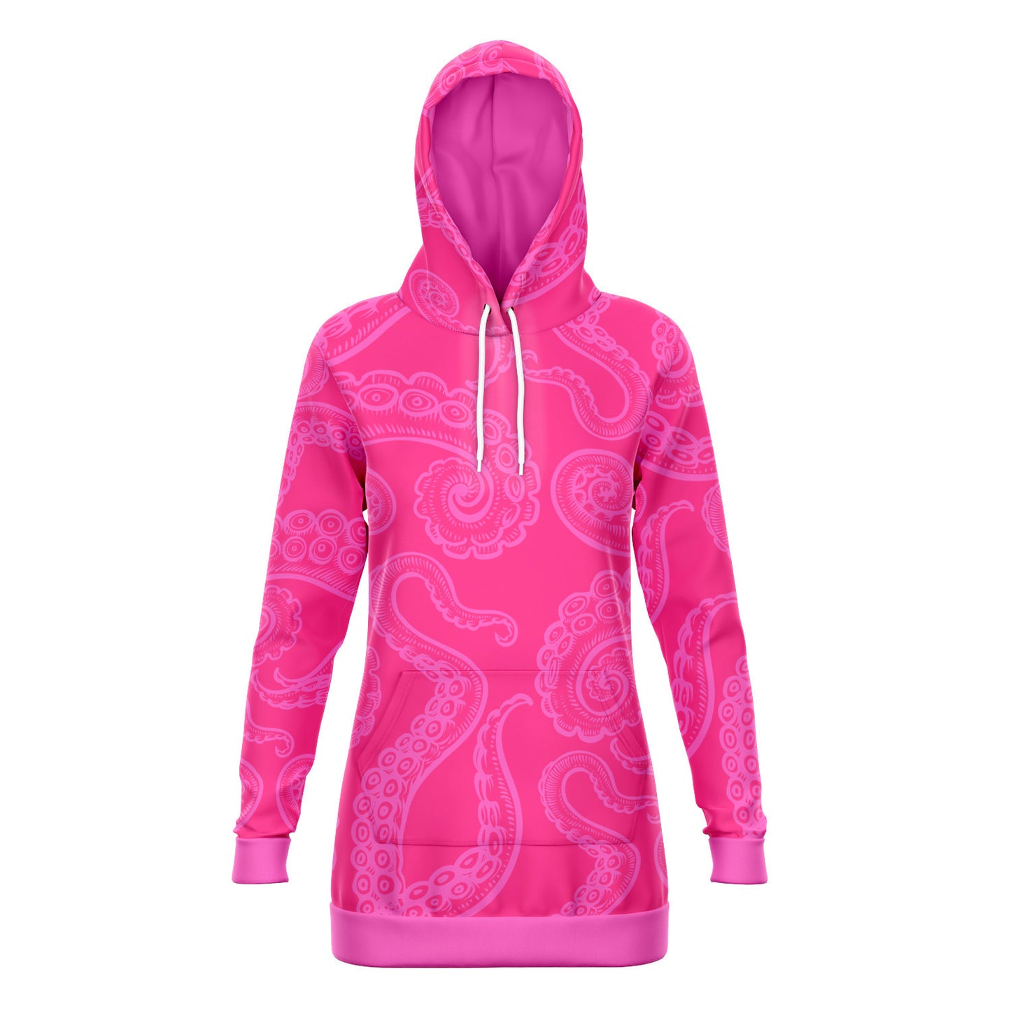 Women's Pink Octopus Tentacles Print Longline Athletic Hoodie