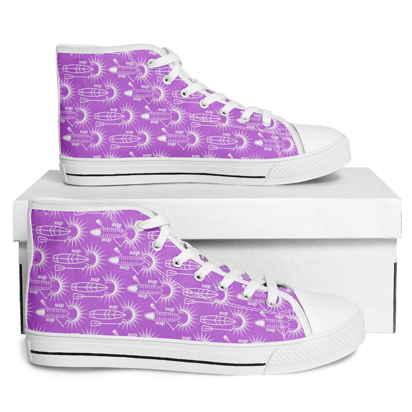 Women's Purple and White Paddleboards with Sun Design All Over Urban Peak High Top Shoes