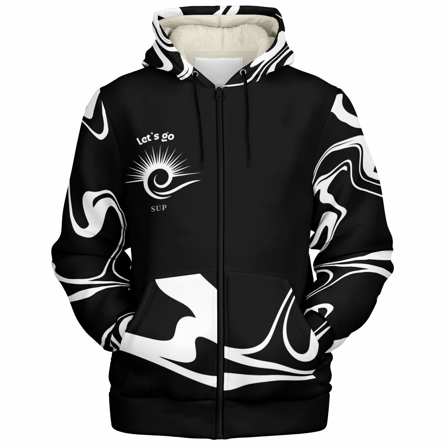 Men's Black and White Let's Go SUP Adventure Paddle Microfleece Ziphoodie
