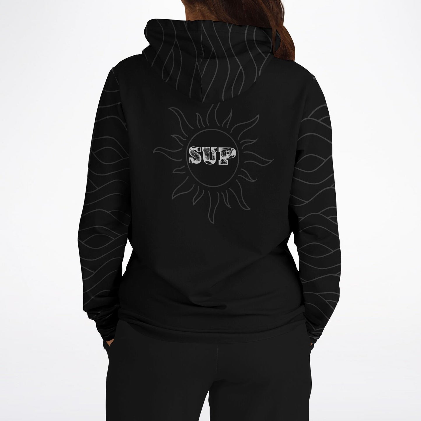 Women's Beach Vibes Black Fashion Hoodie - Waves and Sun Design