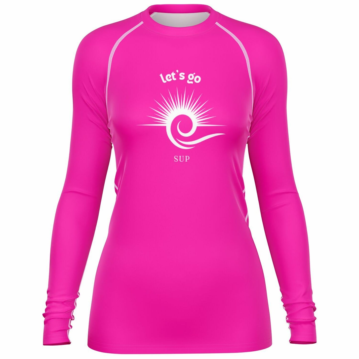 Women’s SUP Rashguard – Long Sleeve Hot Pink “Let’s Go SUP” Design