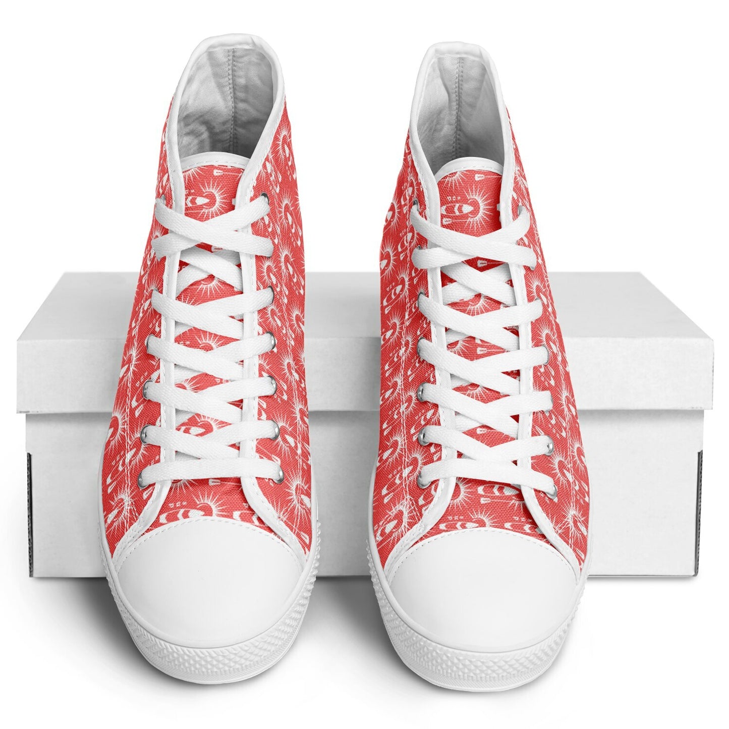 Women's Red and White Board and Sun Urban Peak High Top Shoes