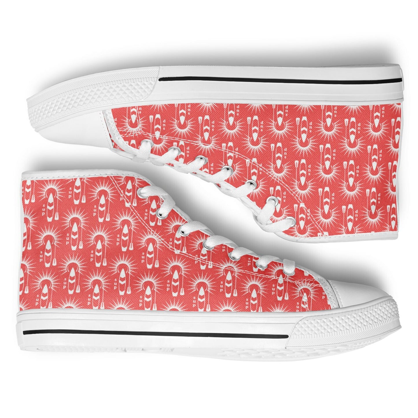 Women's Red and White Board and Sun Urban Peak High Top Shoes