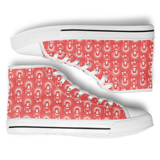 Women's Red and White Board and Sun Urban Peak High Top Shoes