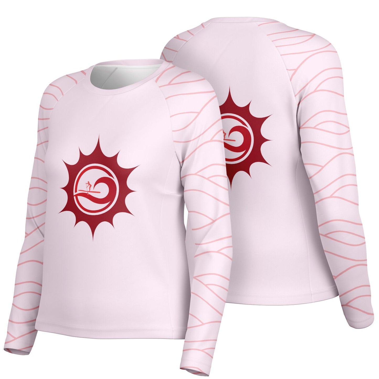 Women's Pink and Red Sun and Paddleboarder Long Sleeve Performance Shirt