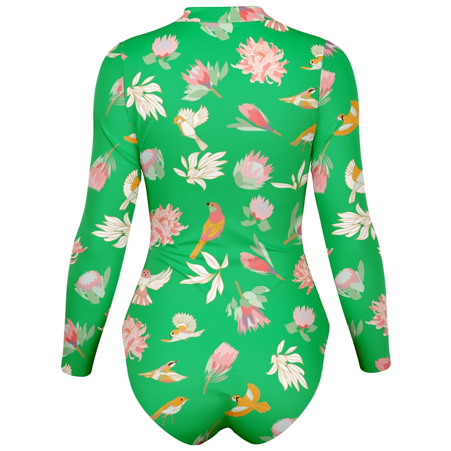 Women's Green Tropical Bodysuit Long Sleeve