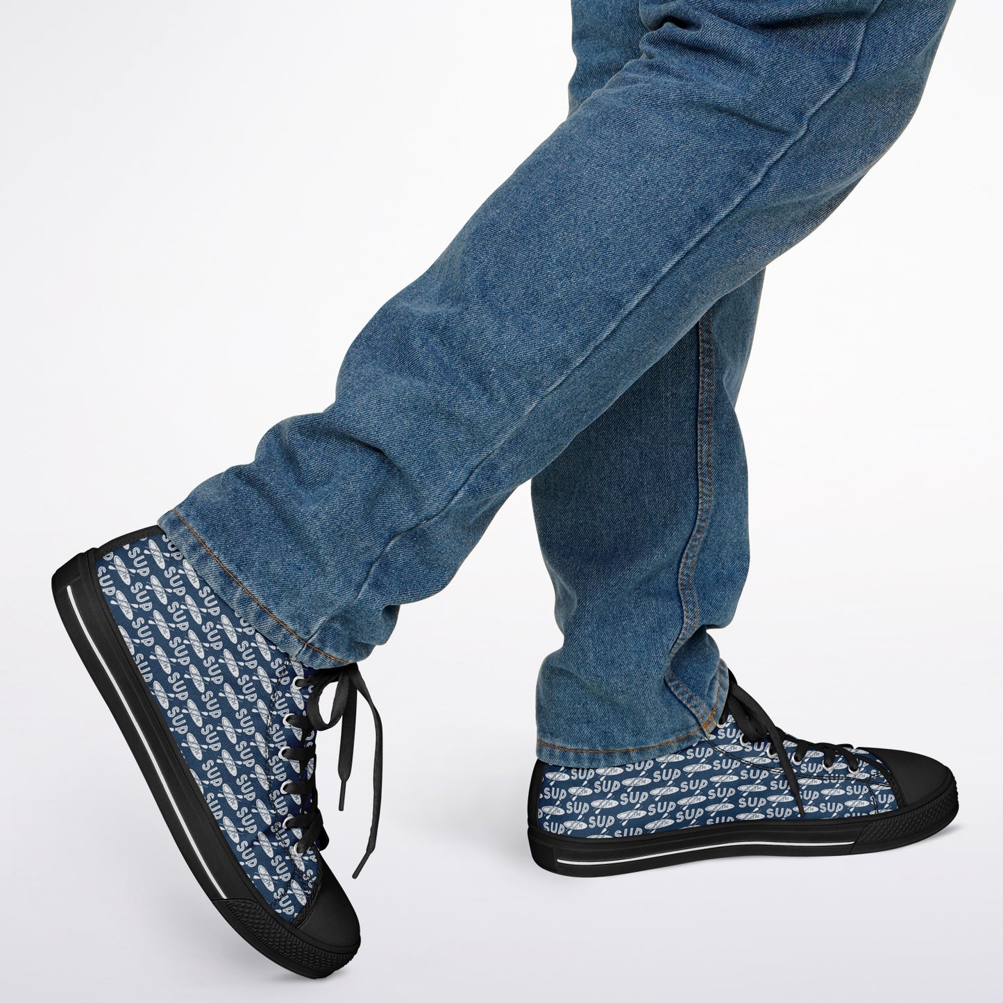 Men's Black and Blue with Grey Paddle Design Urban Peak High Top Shoes