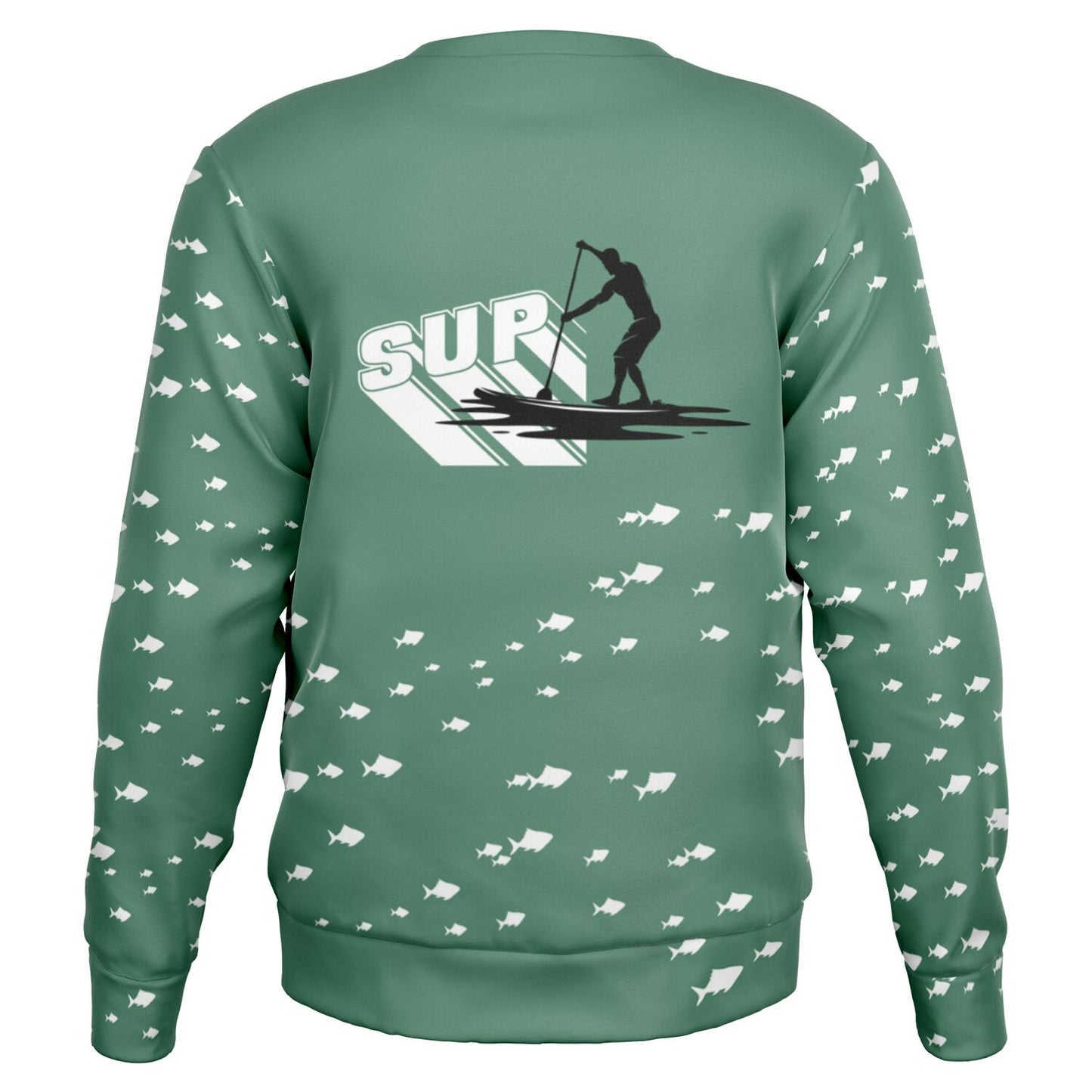 Green Men's Paddleboarding Soft Sweatshirt with Fish and Paddle Design