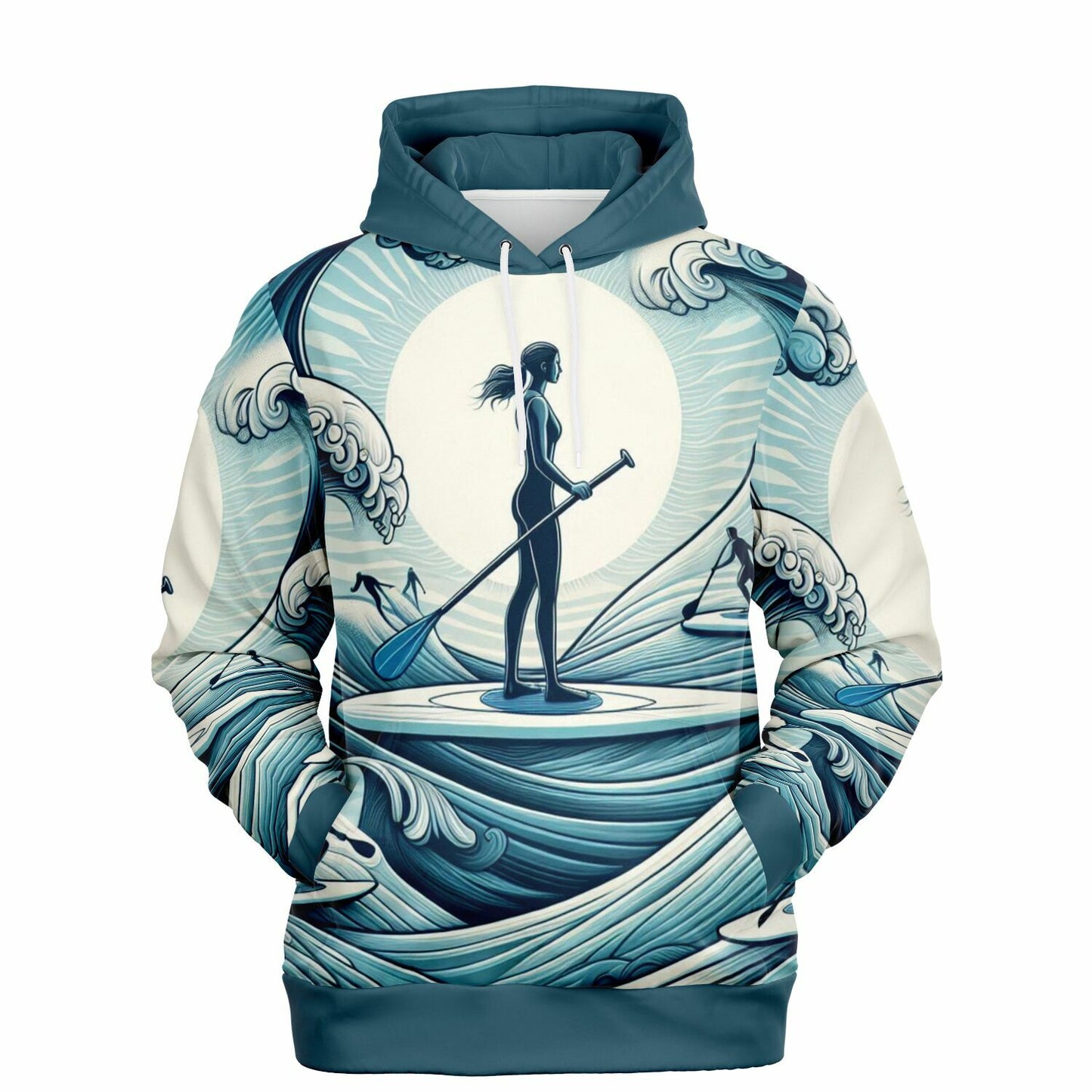 Women's Paddleboarder Athletic Hoodie with Waves Design