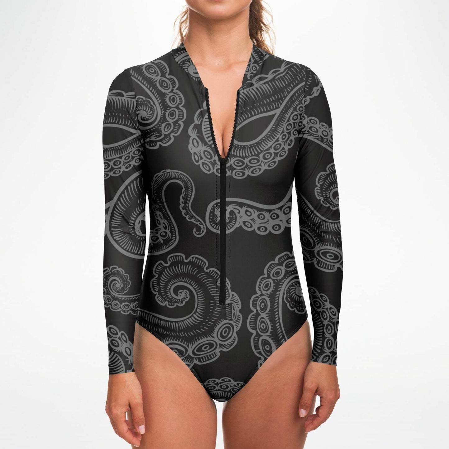 Women's Black Octopus Print Bodysuit