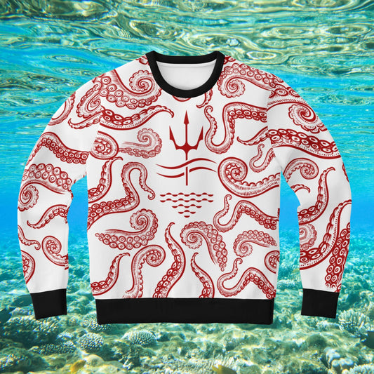 White Men's Vibrant Red Octopus Inspired Fashion Sweatshirt