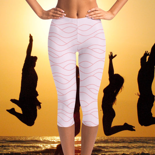 Women's Light Pink Waves Athletic Capri Leggings