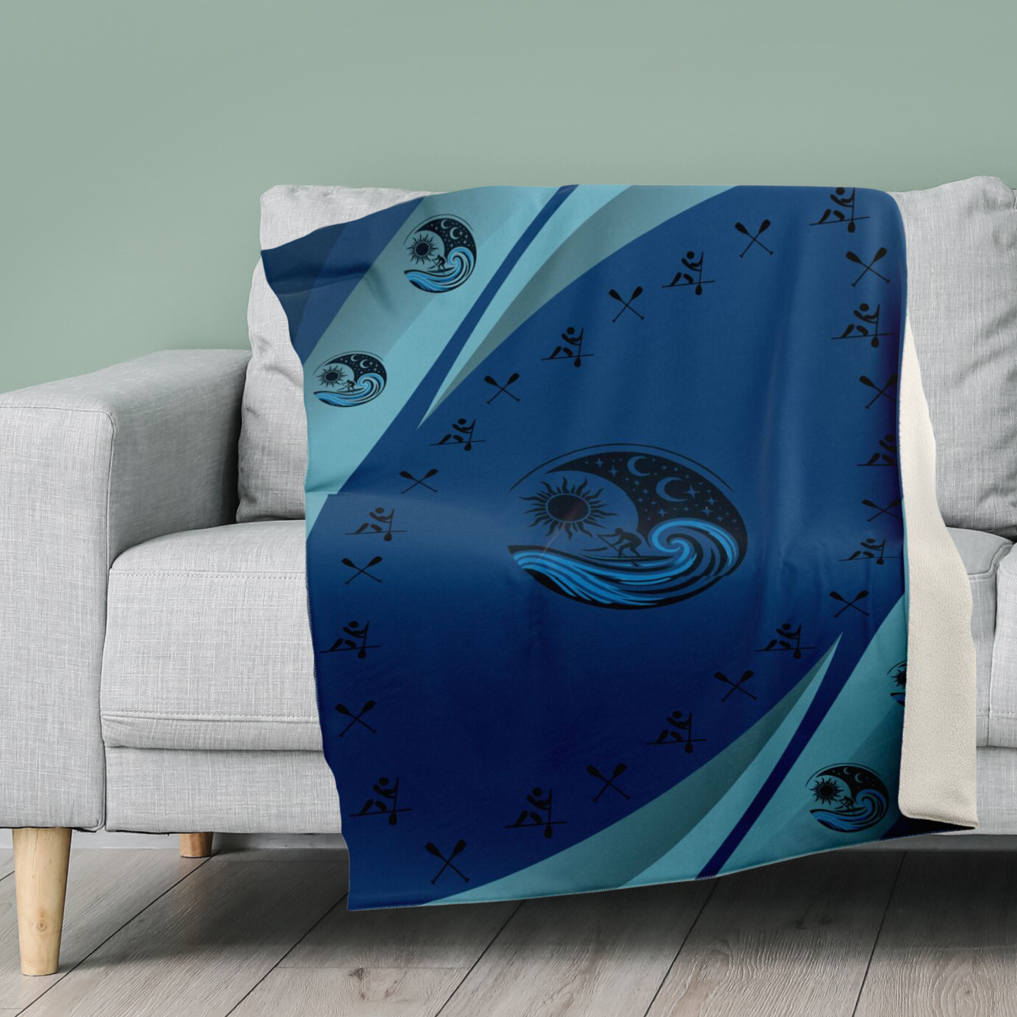 Day& Night Blue Ocean and Paddleboarding Inspired Premium Microfleece Blanket
